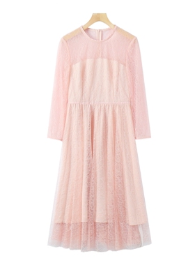 1799西湖阁老【缇】轻奢春季 优雅气质高腰蕾丝长裙连衣裙070