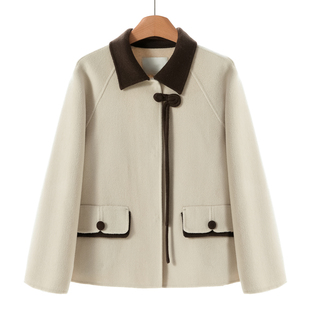 10%羊绒 短款 栖 拼色翻领插肩袖 毛呢外套835 冬装 1599