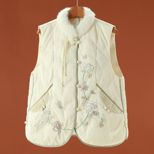 鹅绒服 盘扣刺绣新中式 缘纳YL 绍 马甲羽绒服601 冬装 水貂毛