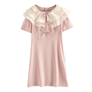 叠加荷叶边蝴蝶结拼色连衣裙YM213弜 夏季 西湖阁老 尹