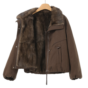 小众羽绒填充袖 冬装 水貂内胆皮草派克服033 韦 青根貂