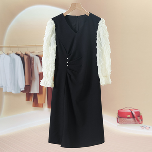 589西湖阁老 春季 80%天丝拼接花边喇叭袖 连衣裙695 迪