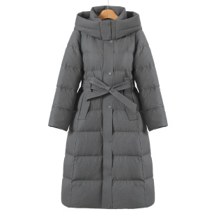 抽绳连帽立领防风系腰带过膝老钱风羽绒服329 冬装 鹅绒服 慧