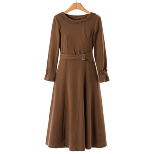 圆领套头重工亮片收腰长袖 1480 春冬 梦 连衣裙731 42%绵羊毛