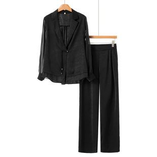 绍 春装 拼接袢扣西装 后腰松紧直筒裤 115 西湖阁老 套装 菲