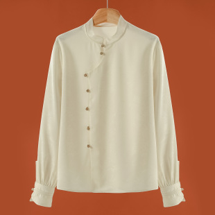 斜门襟立领衬衫 499西湖阁老 提花新中式 春装 外套076 兰