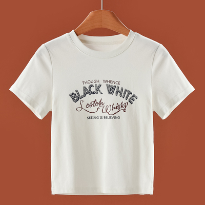 169西湖阁老【兰】夏装 辣妹露腰短款字母印花棉T恤476