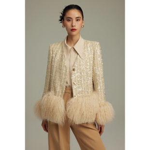 可拆蓬松毛条V领仿皮草小香风外套509 春冬 2380西湖阁老 奢LD