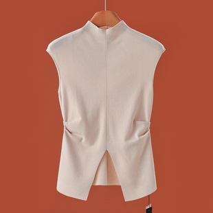 纯色圆领收褶背部镂空针织衫 569 春装 莫Y 611 50%粘纤