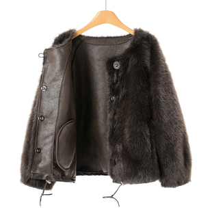 冬装 当季 皮扣圆领休闲仿水貂毛环保皮草外套121 申 西湖阁老
