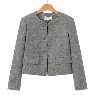 重工轻奢感亮片圆领小香风短款 春装 外套273 文 899西湖阁老