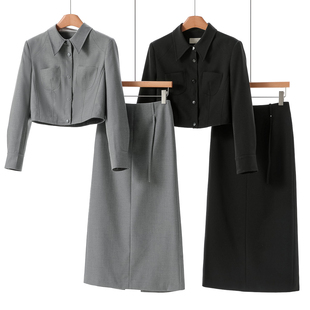 栖 高腰半裙通勤气质套装 春装 外套 606 含粘纤短款 西湖阁老