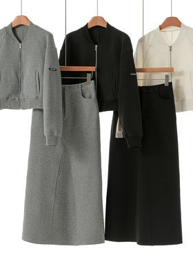 西湖阁老【栖】春装 短款棒球服外套+半身长裙休闲棉质套装689