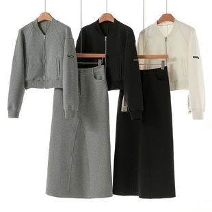 栖 半身长裙休闲棉质套装 春装 棒球服外套 689 短款 西湖阁老