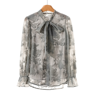 100锦纶 休闲衬衫 文 通勤系带提花长袖 606 春装 639