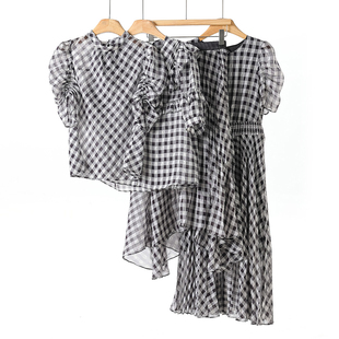 西湖阁老 25夏装 上衣套装 过膝连衣裙复古格子组合106剪 帝