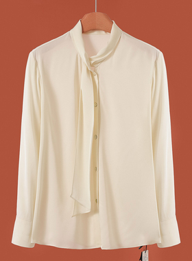 799 92%桑蚕丝【HO】春装 *绍 真丝飘带知性长袖衬衫086