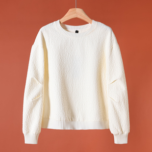 春季 简约圆领套头纯色褶皱宽松T恤821 漠 429西湖阁老