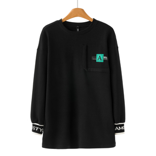 圆领针织拼接内里磨绒含棉T恤627 春冬 379西湖阁老 漠