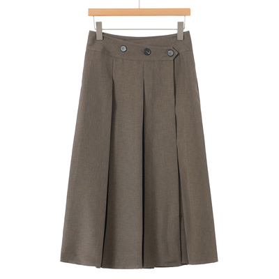 799西湖阁老【栖】春装 纽扣高腰一片式百褶半身裙181