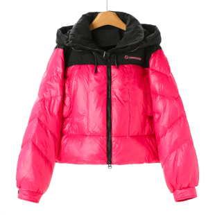 拼接撞色字母刺绣连帽短羽绒服202念 冬装 1998西湖阁老 赵