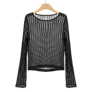 圆领轻透感纯色镂空莱赛尔针织衫 499 夏装 145弜 37%粘纤