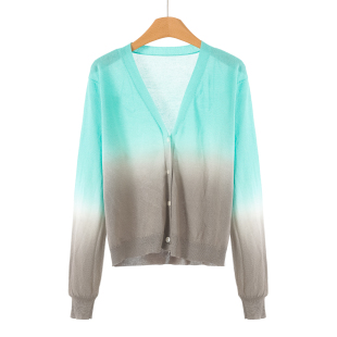 68%粘纤 宽松短针织衫 栖 深V休闲渐变开衫 825 春装 679