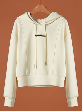 699西湖阁老【桑S】冬装 连帽带抽绳植绒字母蝙蝠袖短款卫衣651