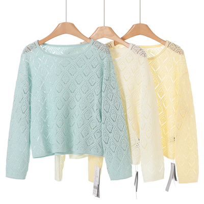 598西湖阁老【境】春装 含绵羊毛菱格纹镂空短针织衫784