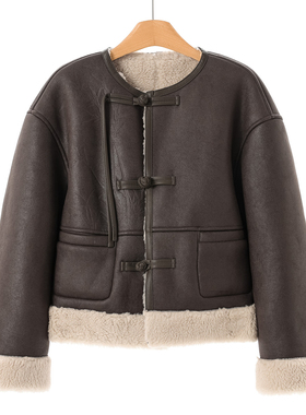 1699一衣两穿【文】冬装 一字盘扣仿羊羔绒加绒外套381