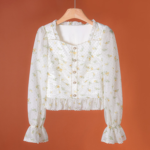 串珠套头衬衫 659西湖阁老 花边方领喇叭袖 春季 815 蕾