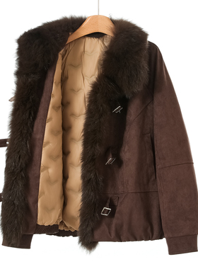 鹅绒服【韦】当季冬装 老钱风轻奢狐狸毛领拼接短款羽绒服538