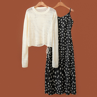 萌 镂空抽绳针织衫 春装 开叉吊带裙 两件套188 绍 西湖阁老