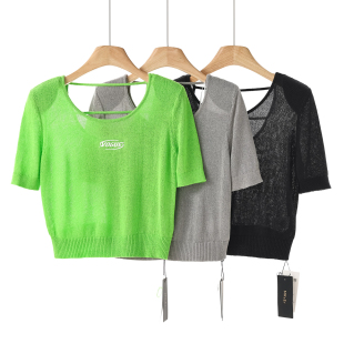 毛针织衫 469西湖阁老 圆领套头带垫肩简约短袖 夏装 212 莫Y