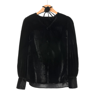 系带领花V领开叉丝绒套头衬衫 689 冬装 229 75%粘纤