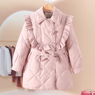 花边前襟系腰带双排扣牛角扣羽绒服082 冬季 西湖阁老 栖