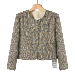 春季 感粗花呢显高挑圆领小香风短外套363no2 俪 30%羊毛