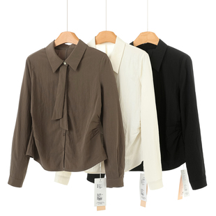 褶皱收腰弧形摆领带衬衫 70%粘胶纤维 绍 春装 163 萌