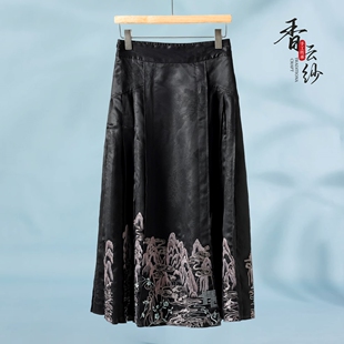 夏装 国风刺绣半身裙100桑蚕丝082 缘纳YL 2990马面裙香云纱