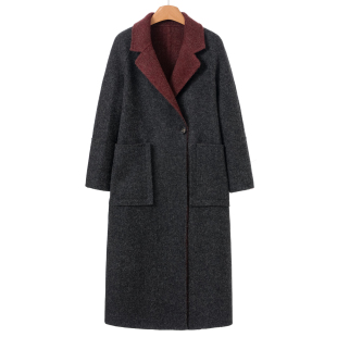 之 领插肩袖 当季 西装 拼色双面呢大衣202 冬装 20%羊驼毛