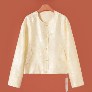 申 圆领重工提花短款 当季 新中式 天丝外套623 春装 36%莱赛尔