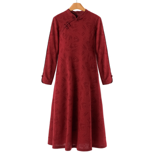 复古风新中式 1125 春冬 梦 立领斜襟提花连衣裙710 11%绵羊毛
