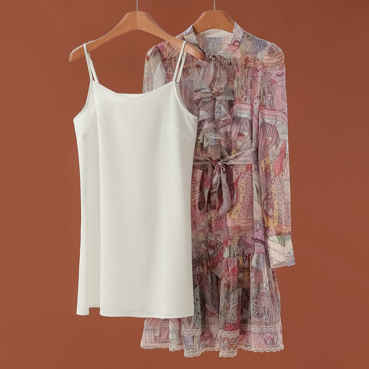 1099西湖阁老【蕾】春装 瀑布荷叶边立领两件套连衣裙005