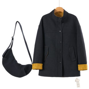 绍 春装 翻领拼色气质单排扣毛呢外套316 薇 599西湖阁老