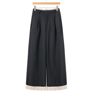 条纹翻边舒适宽脚垂感阔腿裤 499 春装 兰 006 52%莱赛尔