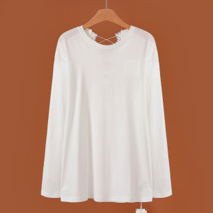 春装 芙 后背交叉花边镂空宽松中长T恤128 73%莱赛尔 399