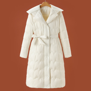 领单排扣可通勤配腰带长款 鹅绒服 西装 25冬装 羽绒服060 博