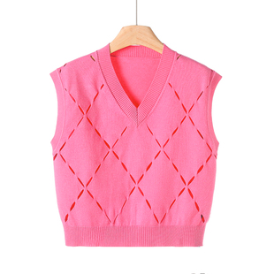 含绵羊毛宽松挑洞V领针织衫 春季 马甲202 569西湖阁老
