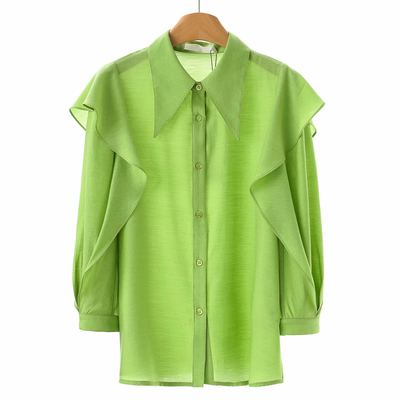 569 43%醋酸【栖】春装 荷叶边袖清新好搭减龄衬衫675