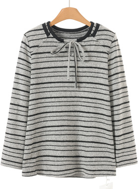 790西湖阁老【AL】春装*绍 圆领系绳带垫肩宽松条纹卫衣081